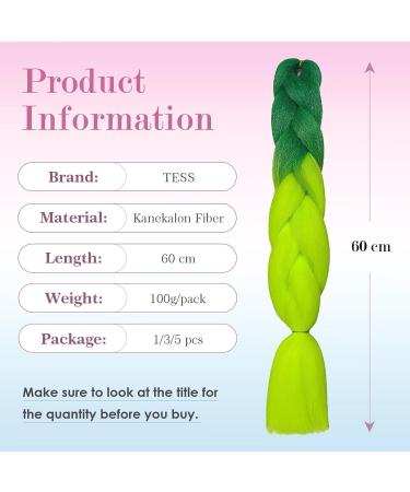 Tess Braids Extensions Green Ombre 60 cm - 3 Pack Jumbo Kanecalon Hair Braids for Box Braids (100g/bundle) - Buy Online on GoSupps.com