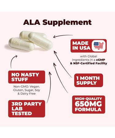Alpha Lipoic Acid 650mg Vegan Nerve Support Supplement for Inflammation Energy & Antioxidant Health - 60 Capsules Made in the USA - Buy Online on GoSupps.com