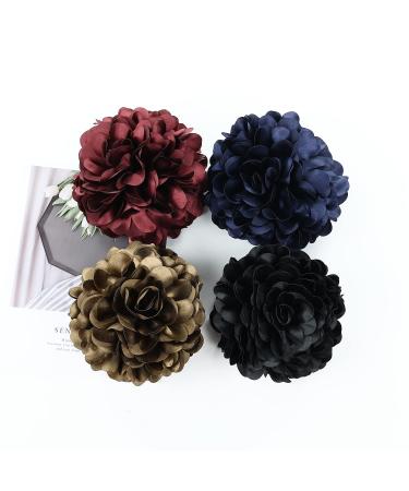 Cinaci 4 Pack Large Satin Flower Hair Bows with Hair Claws - Red Navy Blue Black Ribbon Fabric Barrettes for Women and Girls - Buy Online on GoSupps.com