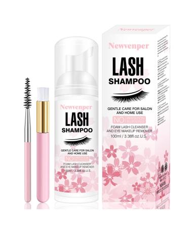 Lash Shampoo for Eyelash 100ML + Brush & Mascara Wand Eyelid Foaming Cleansing, Eyelash Extension Cleanser Remover,Makeup Remover,Salon and Home Use