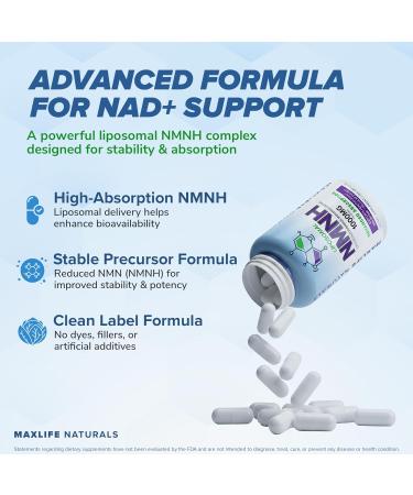 Liposomal NMNH 1000mg - 120 Capsules, Dihydronicotinamide Mononucleotide NAD+ Precursor - Ultra-Absorbable NAD Plus Complex, Liposomal NMN Supplements Capsules for Aging Support & Cellular Energy - Buy Online on GoSupps.com
