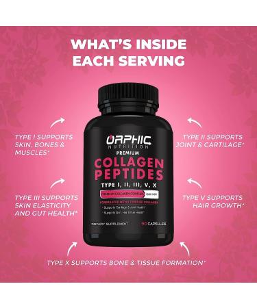 ORPHIC NUTRITION Collagen Peptides Capsules for Women 1800mg Multi Collagen Pills Types I II III V X - Supports Digestive Health Maintaining Strong Joints Tendons Ligaments and Muscles* 90 Caps - Buy Online on GoSupps.com