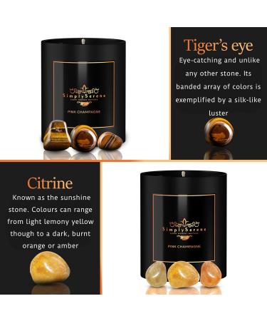 Simply Serene Tiger's Eye and Citrine Crystal Scented Candle | Long Burning Natural Soy Wax | Hand Poured Vegan | Pink Champagne Fragrance - Buy Online on GoSupps.com