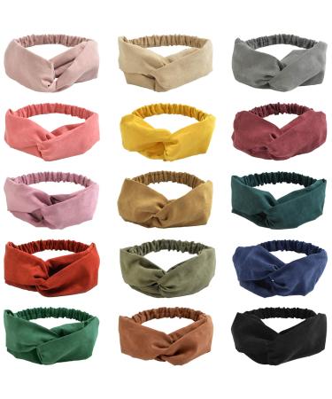 15PCS Solid Color Women Twisted Headbands Vintage Suede Criss Cross Elastic Hair Bands Headwraps Accessories for Girls Women