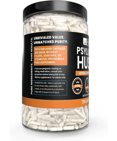 Pure Psyllium Husk Capsules - 730 Count - No Magnesium or Rice Fillers - Lab Verified - Always Pure - Pack of 1 - Buy Online on GoSupps.com