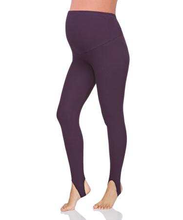FUTURO FASHION Women's Maternity Fleece Lined Leggings Stirrup Comfortable Pregnancy Winter Cotton Leggings Over Bump Belly Support Stretchy Adjustable High Waisted Pants 8-22 UK 20-22 Plum