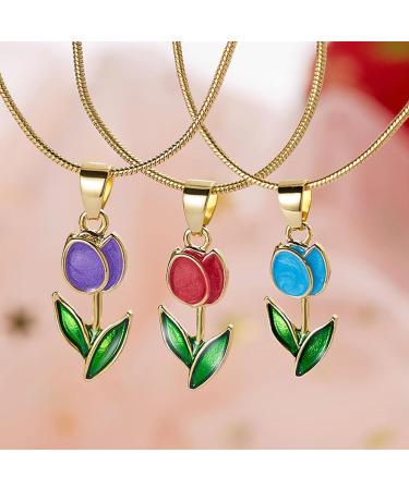 KUAIYIJU Simple Tulip Flower Pendant Necklace - Stylish Clavicle Chain Jewelry in Blue for Fashion Lovers - International Shipping Available - Buy Online on GoSupps.com