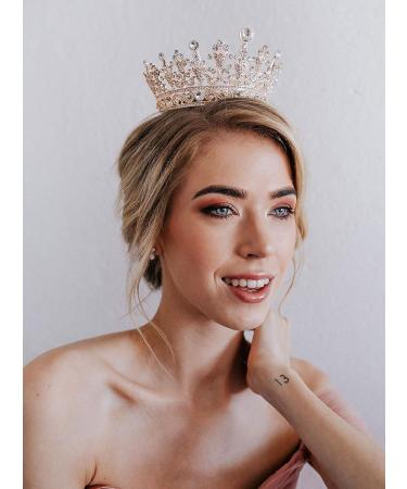 SWEETV Crystal Queen Crown for Women - Full Round Birthday Tiara Cake Topper for Pageant, Prom, and Wedding - Rose Gold - Buy Online on GoSupps.com
