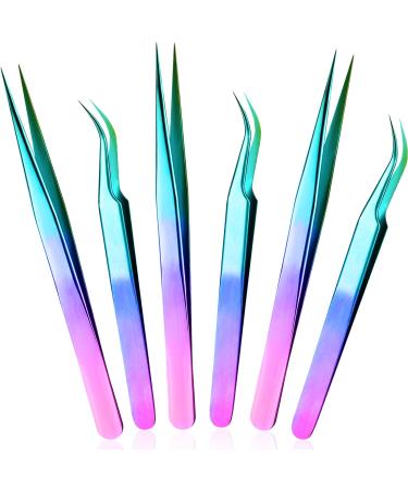 6 Pieces Eyelash Extension Tweezers  Straight and Curved Tip Stainless Steel Tweezers Nippers Volume Lash Tweezers for Eyelash Extensions False Lash Application Tools (Laser)