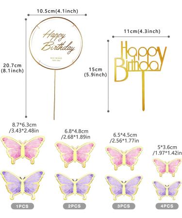 LANGPA 22-Piece Butterfly Cake Decorations & Happy Birthday Acrylic Toppers - Purple & Pink, Ideal for Baby Shower, Wedding & Birthday Party - Buy Online on GoSupps.com