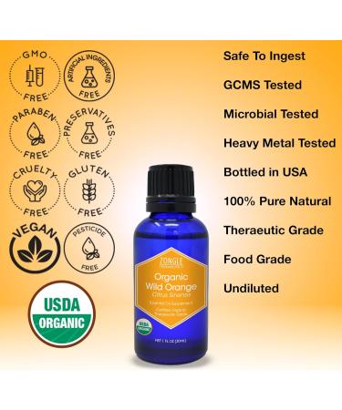 Zongle USDA Organic Orange Essential Oil | 1 OZ - Food Grade for Skin Cleaning Cooking & More - Safe for Diffusers & Candle Making - Buy Online on GoSupps.com