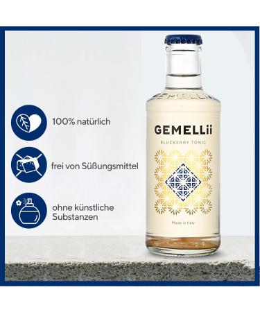 GEMELLii Blueberry Tonic Water - 4x200ml Bottles | Natural Ingredients | Sweetened with Agave Syrup | Made in Italy - Buy Online on GoSupps.com
