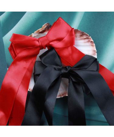 Inilbran Vintage Bow Hair Clips Red Silk Bow Hair Barrettes Long Tails Silk Bow Hair Clip Barrette French Bowknot Hair Accessory Silky Bowknot Clip Headpiece for Women and Girls Headdress (Red) - Buy Online on GoSupps.com