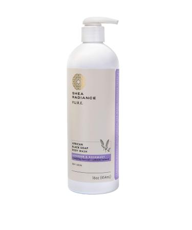 Shea Radiance African Black Soap Body Wash - Dry Skin, Eczema, Rashes, Blemish Cleanser | Lavender Rosemary (16 oz) Lavender & Rosemary