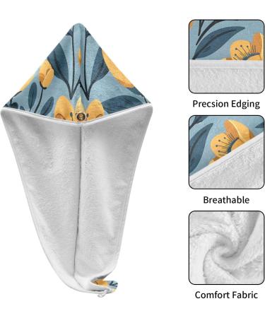 Buy Seamless Yellow Flowers Leaves Hair Towel 2 Pack - Super Absorbent Quick Dry Hair Turbans for Women & Girls - Buy Online on GoSupps.com