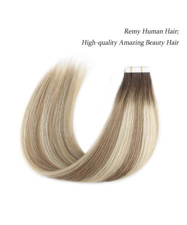Real Hair Tape In Extensions - Double-Sided Remy Human Hair - Ash Brown Beach Blonde with Dark Brown Roots - 45 cm - Buy Online on GoSupps.com