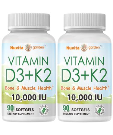 NoMiLu 2 Pack Vitamin D3 + K2 - Support Immune Support Bone Health & Heart Health* - Vitamin D with MK-7 (Vitamin K2) - Gluten-Free - 90 Softgels - 10 000 IU