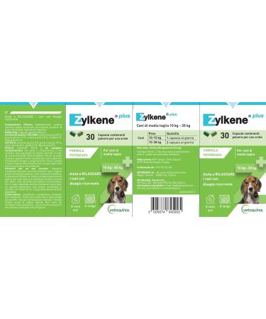 Zylkene Plus Complementary food | Dogs from 10 kg to 30 kg | Relaxing for recurring uncomfortable situations | 30 capsules of 225 mg - Buy Online on GoSupps.com