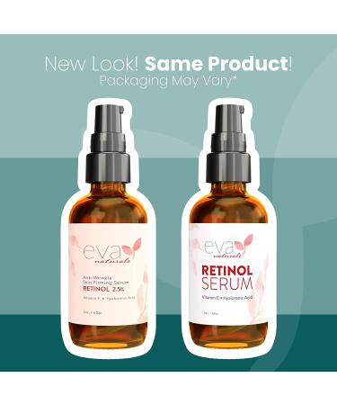 Eva Naturals Retinol Serum 2.5% - Anti-Aging Face Serum with Hyaluronic Acid & Vitamin E - Reduce Wrinkles & Dark Spots - 2 Pack 2 Fl Oz - Buy Online on GoSupps.com