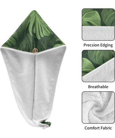 Tropical Green Leaves Hair Towel 2 Pack | Super Absorbent Quick Dry Turbans for Women & Girls - Buy Online on GoSupps.com