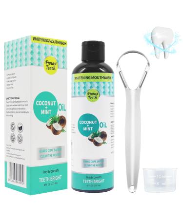 WAWJ® Coconut Oil Mouthwash for Teeth with Tongue Scraper, Teeth Total Care Mouthwash, Natural Mouth Cleaning for Fresh Breath, Healthy Teeth