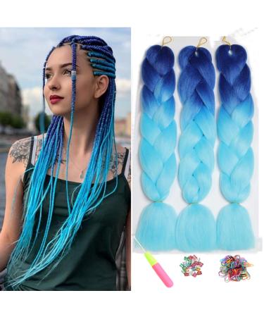 Showjarlly Kanecalon Kunsthaar Hair KanCalon Hair Braids Extension Ombre Jumbo Braid Hair extension 24 " Kanecalon braids Box Hair Kunsthaar Hair for braid Sapphire blue/sky blue# 61cm-24zoll (3 SPALL) - Buy Online on GoSupps.com