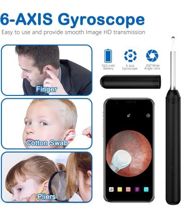Ear Wax Removal Kit with Camera and Light | 1080P Ear Cleaner for iPhone, iPad, Android Phones - Black - Buy Online on GoSupps.com
