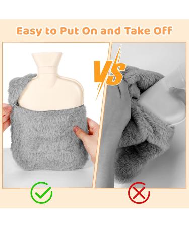 2L Hot Water Bottle with Fluffy Cover - Hot/Cold Compress for Pain Relief - Grey - Buy Online on GoSupps.com