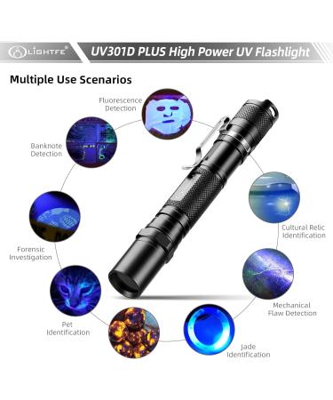 LightTFE UV301D Plus UV lamp 365NM Portable Ultraviolet Torch LED Torch Light UV Rays Waterproof IPX-8 pet Urine Detector (Batteries Included) Black Uv301d Plus (365nm) Black - Buy Online on GoSupps.com