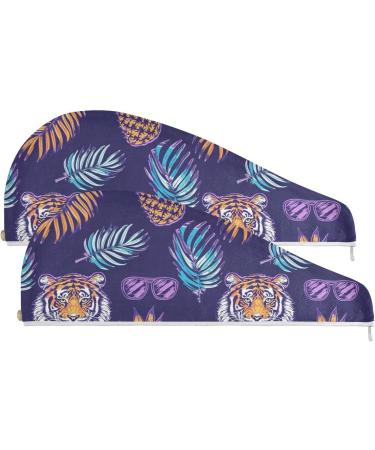 Pineapple Tiger Hair Towel 2 Pack - Super Absorbent Quick Dry Hair Turbans for Women & Girls - Buy Online on GoSupps.com