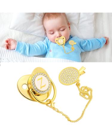 Hyuduo Golden Baby Pacifier - Personalized Curved Design Healthy Bling & Safe Materials for Newborns (6-18 Months) with Clips - Customizable 26 Letters - Buy Online on GoSupps.com