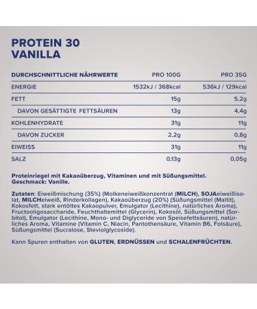Ironmaxx Protein 30 Bar - Vanilla (24 x 35g) | Gluten-Free Palm Oil-Free Protein Bar | Low-Carb Sugar-Reduced Snack with Vitamins - Buy Online on GoSupps.com