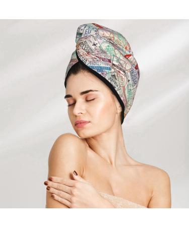 Hair Towel Wrap with Button - Quick Drying Hair Turban & Head Towel (Passport Stamp) - International Shipping Available - Buy Online on GoSupps.com