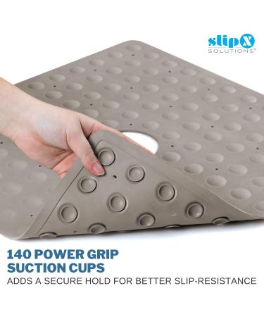 SlipX Solutions Microban Rubber Shower Mat 21x21 | Anti-Slip Bath Mat with 140 Suction Cups | Tan - Buy Online on GoSupps.com