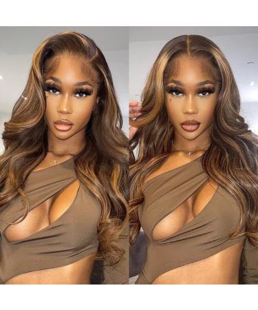 4/27 Highlight Body Wave Lace Front Wig 20 Inch Ombre Human Hair T Part Middle Parting Wig for Black Women - Buy Online on GoSupps.com
