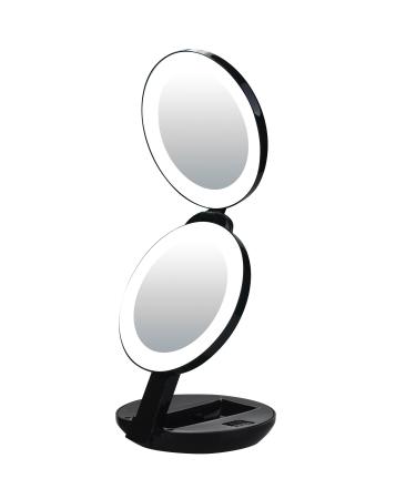 VrHere MirriM LED Lighted Travel Makeup Magnifying Mirror Magnifies 10x and 1x  Luxury Double Side and Folding Pocket Vanity/Cosmetic Mirror (Black)