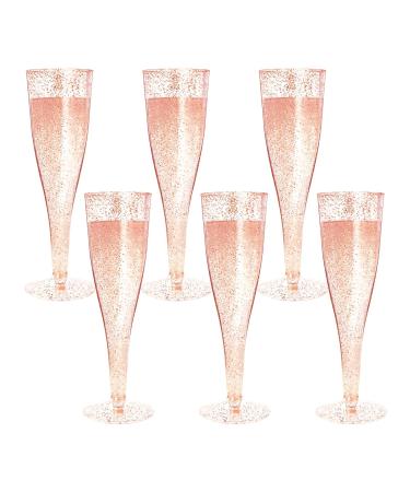MR.FOAM Disposable Champagne Flutes,6PC Rose Gold Glitter Plastic Champagne Glasses for Parties Plastic Champagne Flutes Cups Plastic Toasting Glasses,Mimosa,Wedding and Shower Party Supplies 6.5 OZ Rose gold powder
