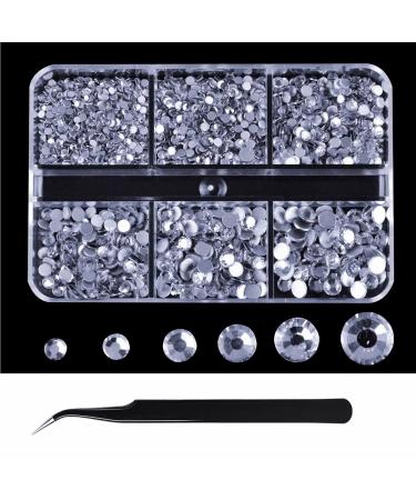 1600 pieces of Glitter Rhinestones for Nails Transparent Crystal and Diamond Crystal AB Nail Art Decorations with 1 Tweezer (6 Sizes) (1600 Pieces)