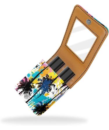 Shop Stylish Leather Lipstick Case | Mini Organizer with Mirror | Tropical Palm Tree Design - International Shipping Available - Buy Online on GoSupps.com
