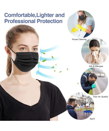 100Pcs Medical Grade Black Disposable Face Masks - 3 Ply - USA Made for Adults - Soft, Breathable & Comfortable - Buy Online on GoSupps.com