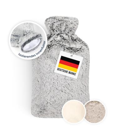 Blumtal Premium hot bottle with reference made of soft synthetic fur |Heat bottle made of natural rubber |Heat bottle children & baby hot bottle |Hot Water Bag Luxury |Spout -safe bed bottle |Gray