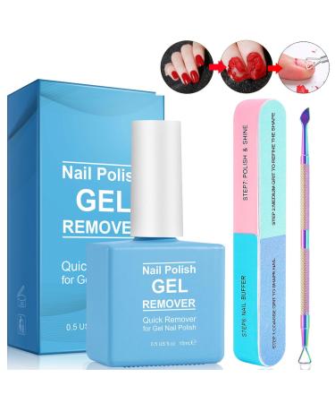 Nail Polish Remover with 7 Way Nail Buffer & Metal Silver Cuticle Pusher Simple Easy Gel Nail Polish Remover Set for Home DIY and Salon (set #1)