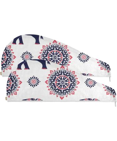 Colorful Ethnic Elephants Hair Towel 2 Pack | Super Absorbent Quick Dry Hair Turbans for Women & Girls - Buy Online on GoSupps.com