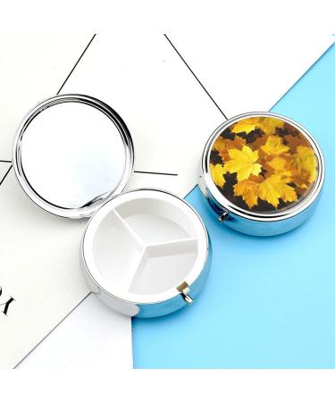 Travel Pill Box with Yellow Maple Leaves - 3 Compartment Portable Pill Organizer for Purse & Pocket - Buy Online on GoSupps.com