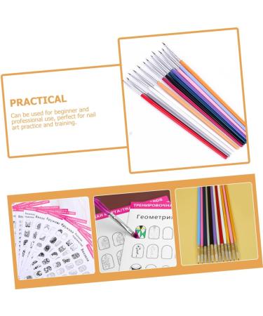 Ipetboom 1 Set Manicure Exercise Book Nail Art Manicure Tool Nail Art Brushes Pen Kits Nail Art Liner Pen Nail Art Practice Drawing Template Nail Practice Liner Pen Nail Kit Wooden Line Pen - Buy Online on GoSupps.com