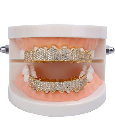 Bling Teeth Grillz Set - Iced Out Gold & Silver Teeth Grills for Women | Top & Bottom Grills with Storage Box - Buy Online on GoSupps.com