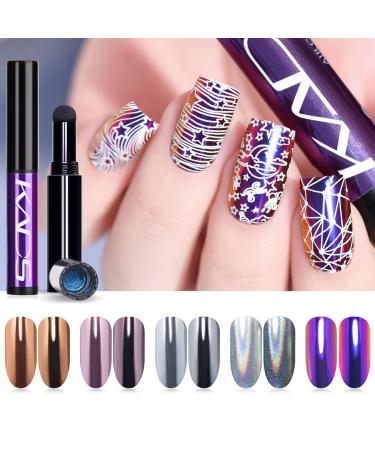KADS Holographic Cushion Nail Powder Pen 5 Colors Colorful Aurora Titanium Laser Phantom Mirror Nail Powder Nail Art Tool 0.5g/box