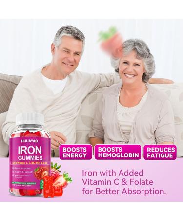 Iron Supplement Gummies for Women & Men Vegan Iron Gummies with Vitamin C A B-Complex Folate Zinc for Blood Building & Energy Support Strawberry Flavor 60 Count 60 Count (Pack of 1) - Buy Online on GoSupps.com