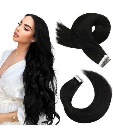Moresoo tape in extensions real hair black 65 cm seamless hair extension real hair tapes black invisible tape extensions real hair 20 pieces 50 grams #1b 65 cm #1b
