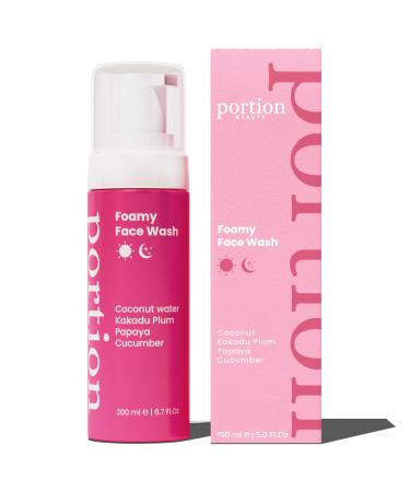 PORTION Foamy Face Wash - Gentle Face Cleanser for All Skin Types: Foaming Face Wash for Oily Skin & Hydrating Cleanser for Dry Skin - Simple Facial Cleanser w/Cucumber & Kakadu Plum 200ml